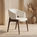 Bay Furniture U-Shell Bouclé & Shaggy Dining Chair with Walnut Legs