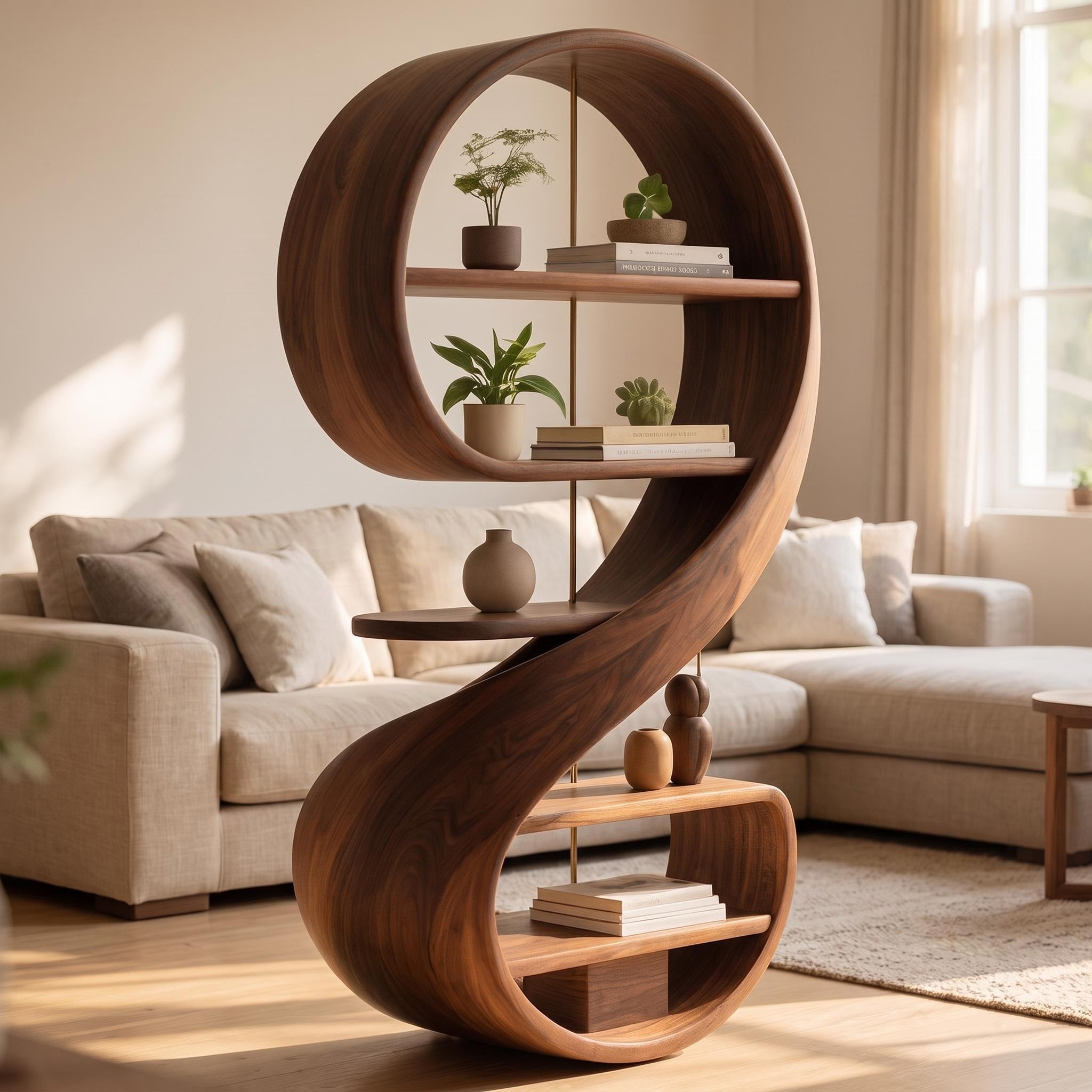 Bay Furniture Nine-Form Sculptural Walnut Bookshelf