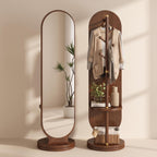 Bay Furniture Rotating Oval Mirror with Coat Rack & Shelves