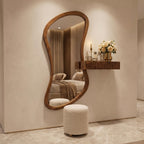 Organic Mirror, Fluted Shelf & Bouclé Stool Set – Walnut | Bay Furniture