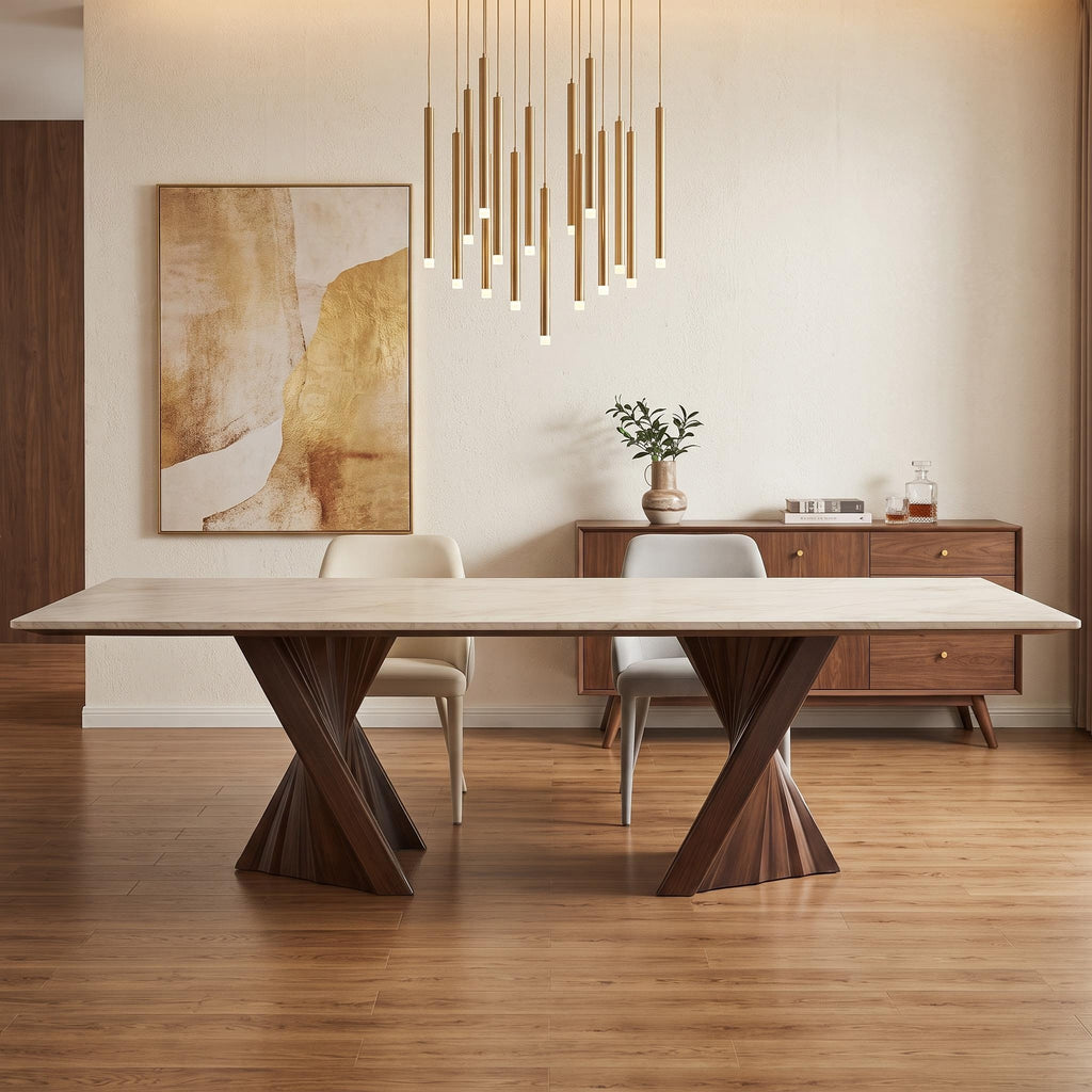Bay Furniture Twisted Cone Pedestal Sintered Stone Dining Table