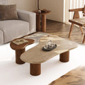 Bay Furniture Cloud-Form Travertine & Walnut Nesting Coffee Table Set