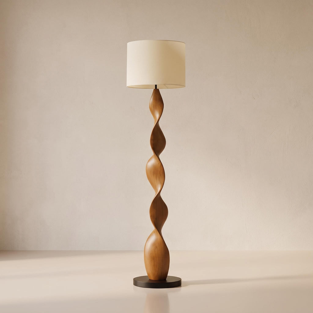 Bay Furniture Double Helix Carved Walnut Floor Lamp