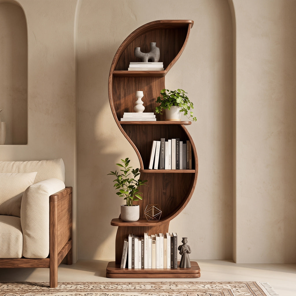 Bay Furniture Enclosed S-Wave Walnut Bookcase
