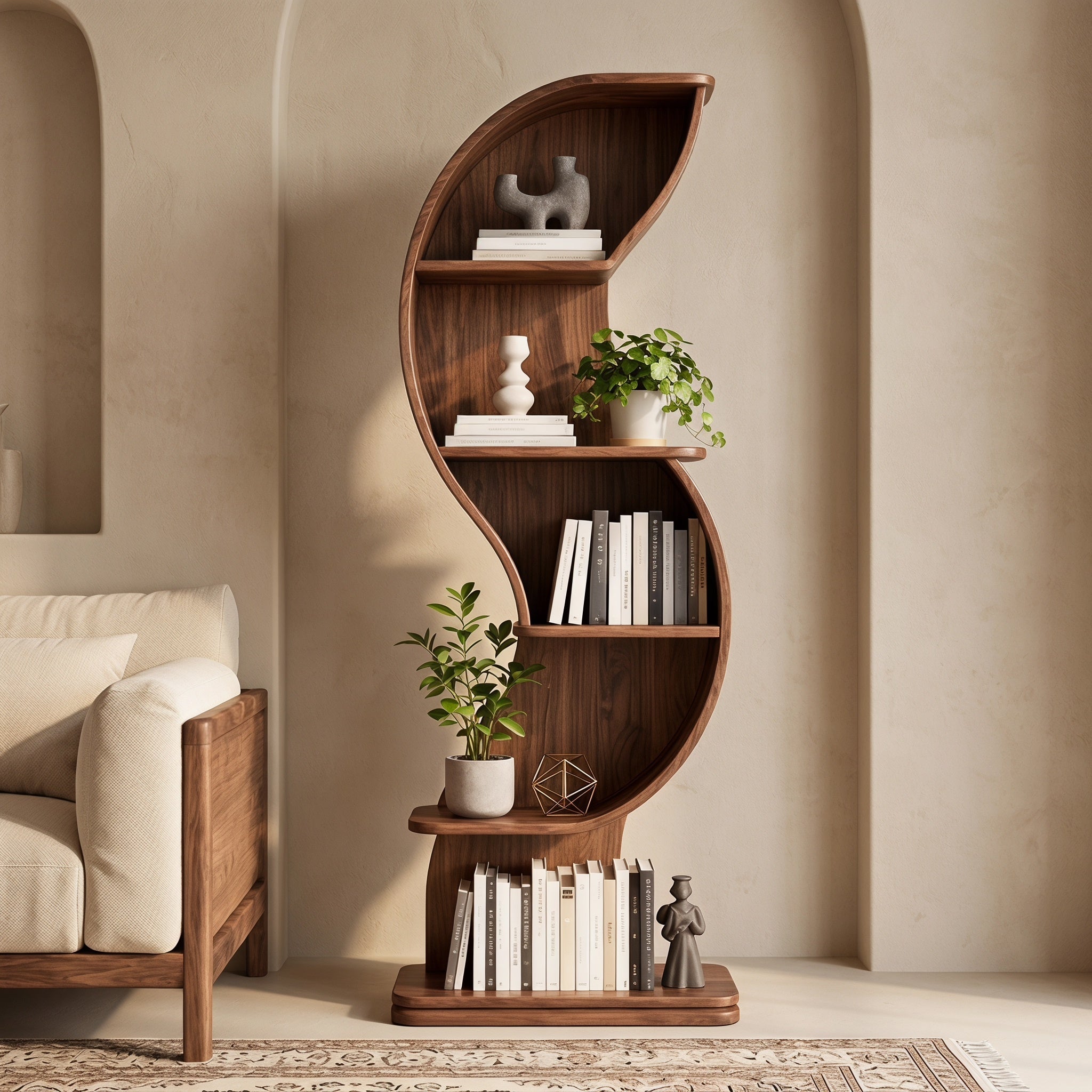 Bay Furniture Enclosed S-Wave Walnut Bookcase