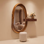 Oval Mirror with Fluted Side Shelf & Bouclé Stool Dressing Set | Bay Furniture