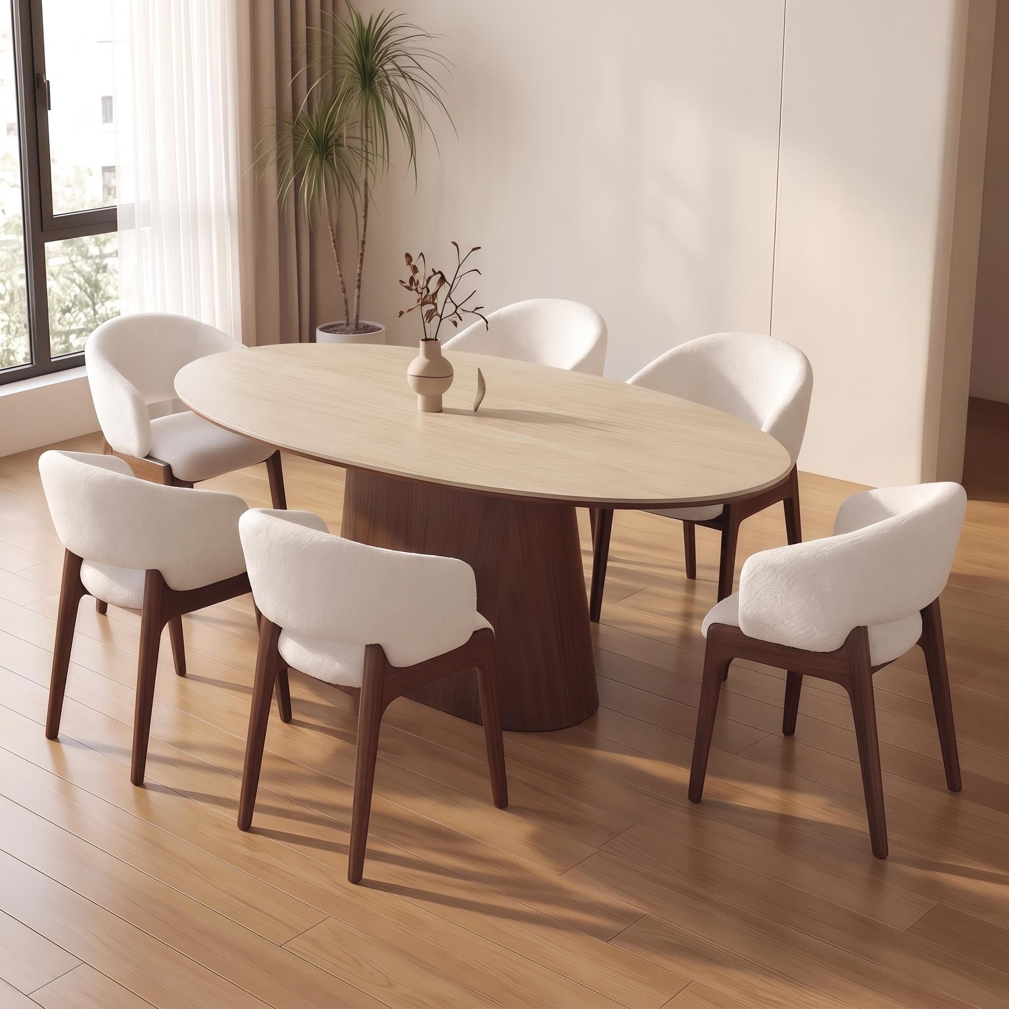 Bay Furniture Oval Sintered Stone Dining Table with Organic Cone Pedestal