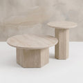 Bay Furniture Travertine Octagonal Pedestal Coffee & Side Table Set