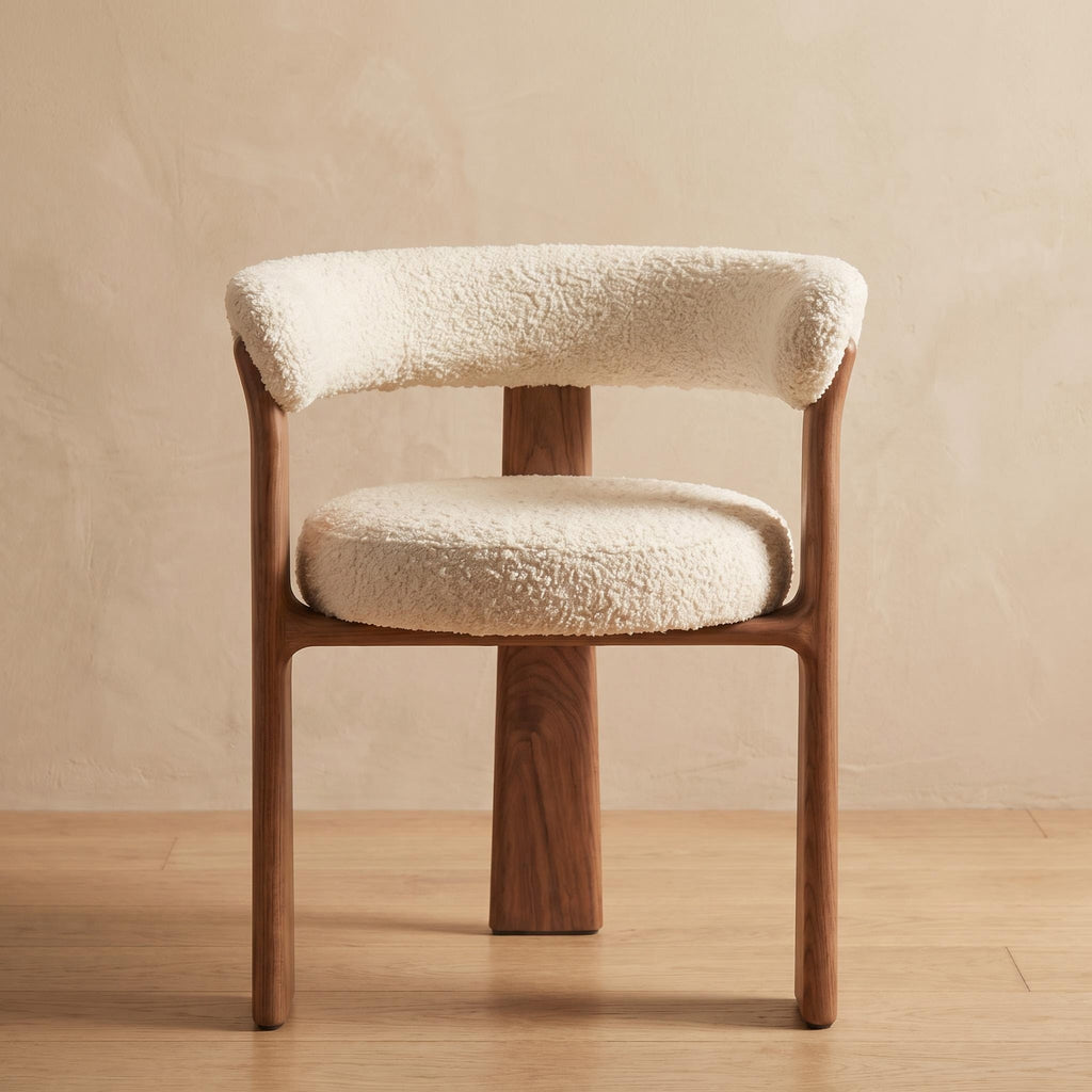 Bay Furniture Semi-Circle Wrap-Back Bouclé Dining Chair with Central Post