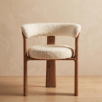 Bay Furniture Semi-Circle Wrap-Back Bouclé Dining Chair with Central Post