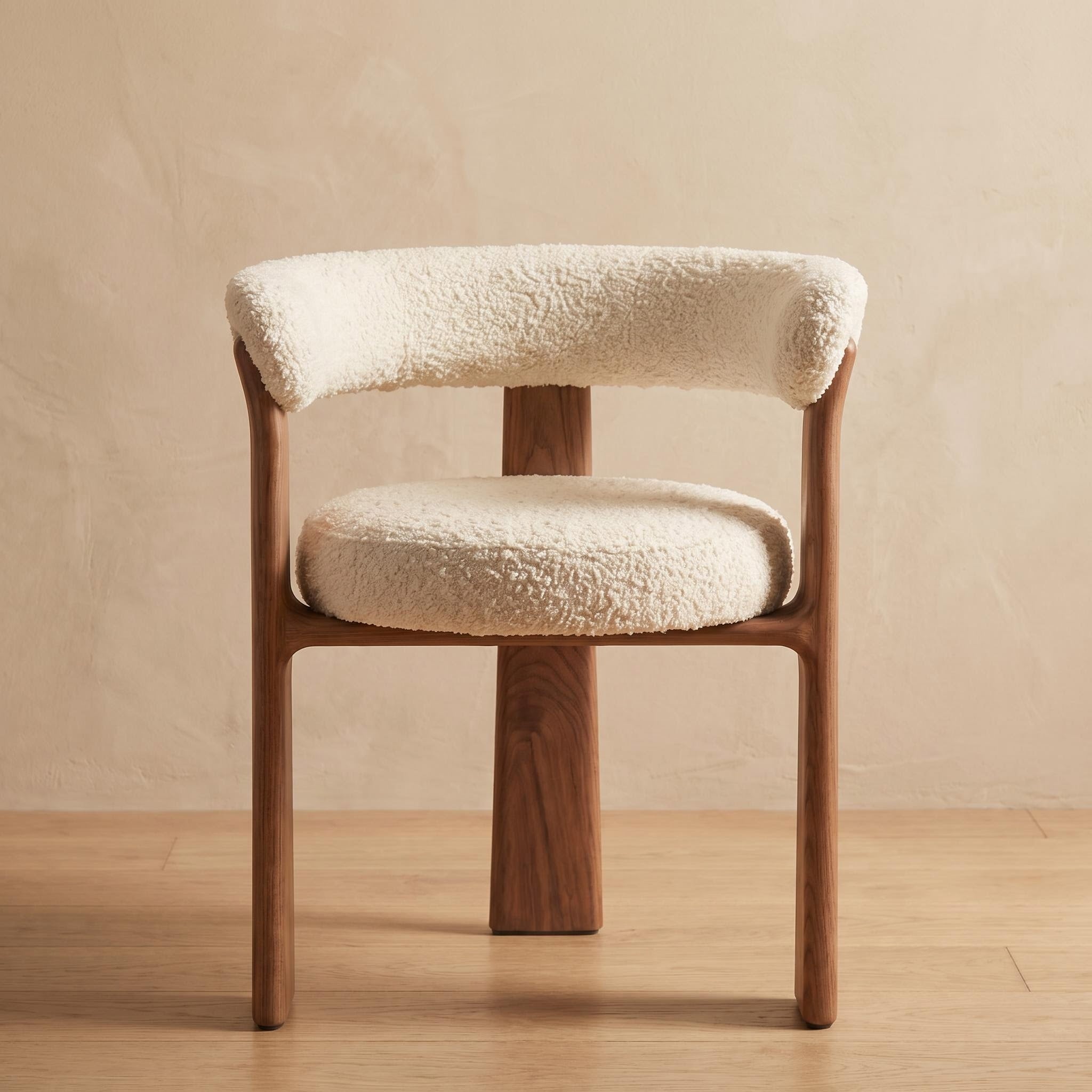 Bay Furniture Semi-Circle Wrap-Back Bouclé Dining Chair with Central Post