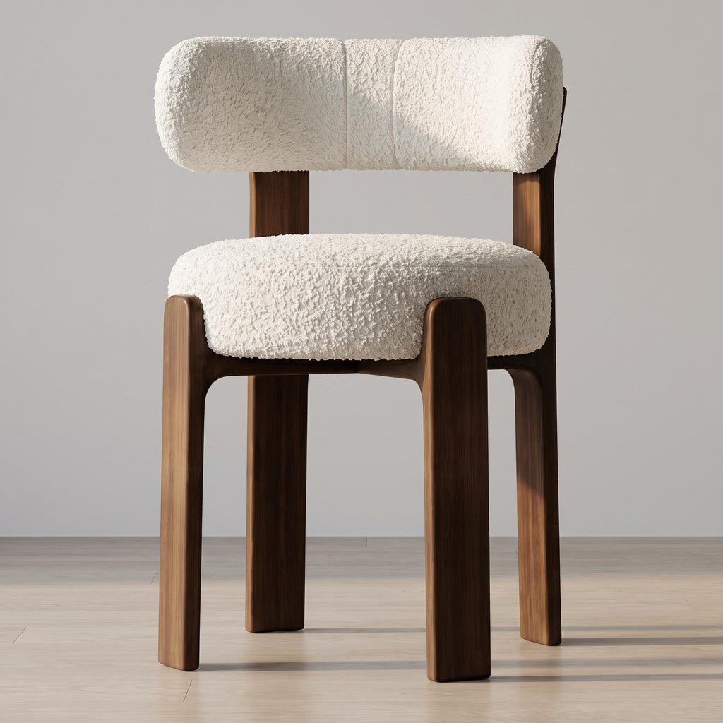 Bay Furniture Double-Tube Backrest Bouclé Dining Chair with Round Seat