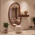 Oval Floor Mirror, Fluted Side Shelf & Embossed Stool Dressing Set | Bay Furniture