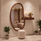 Oval Floor Mirror, Fluted Side Shelf & Embossed Stool Dressing Set | Bay Furniture
