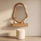 Bay Furniture Organic-Mirror Wall-Mounted Dressing Table Set with Bouclé Stool