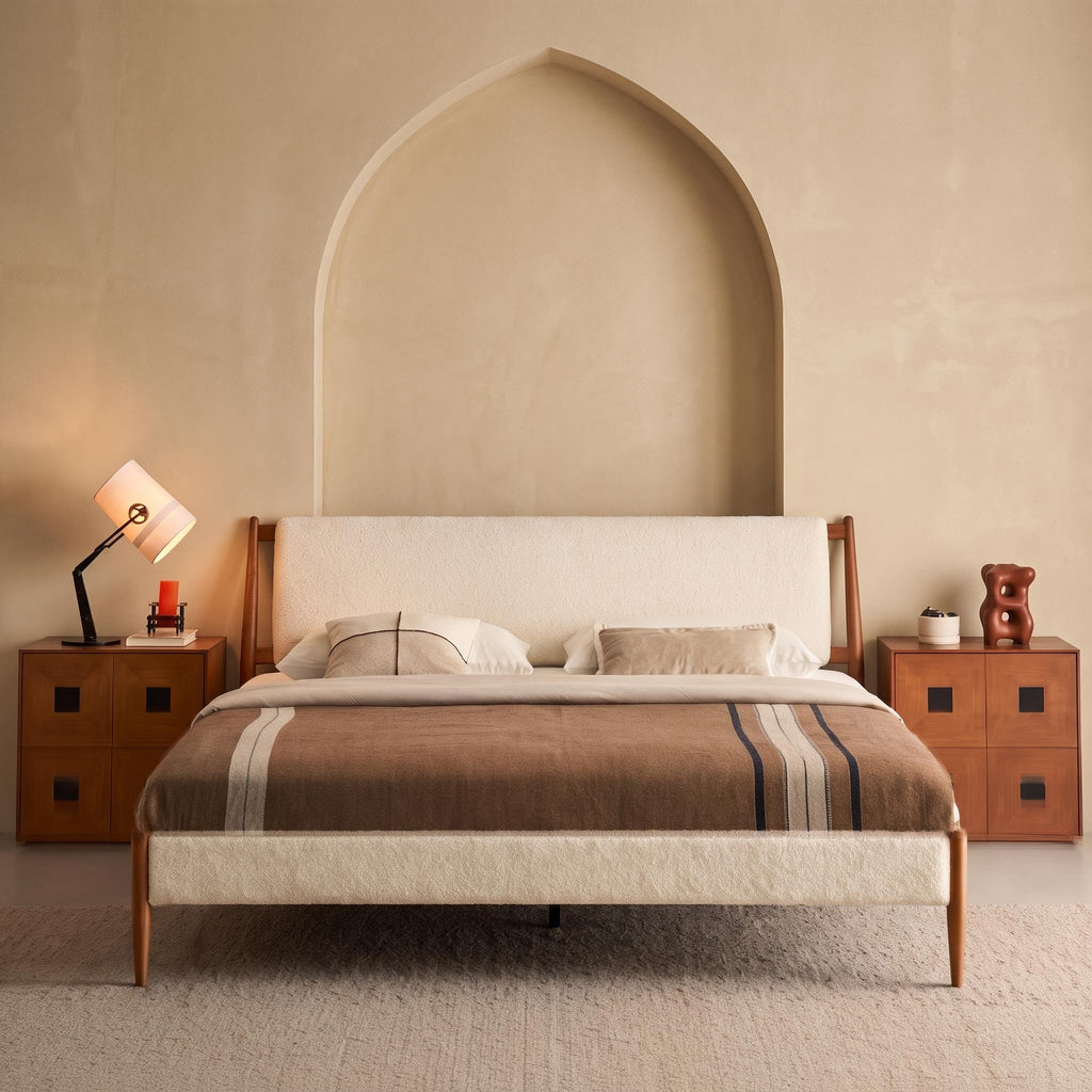 Bay Furniture Splayed Post Boucle Bed – Frame Only