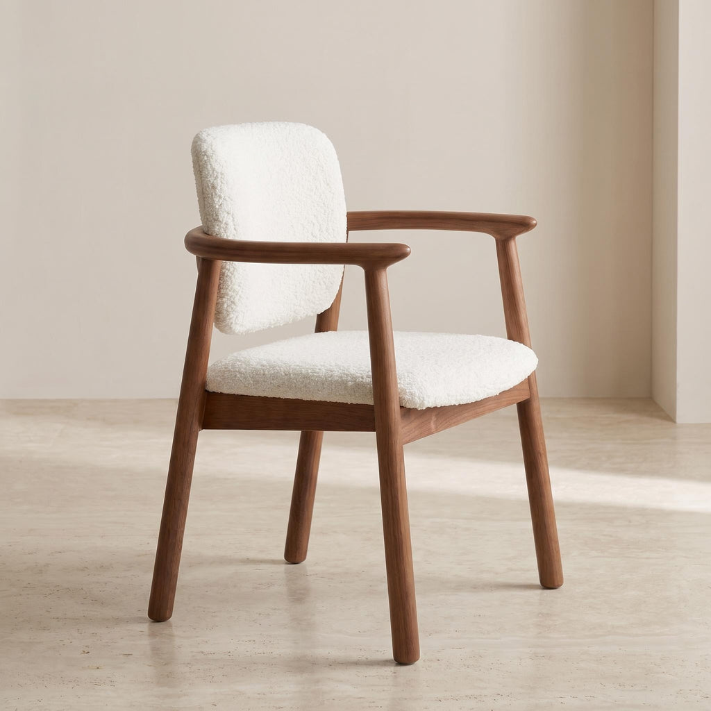 Bay Furniture Arc-Arm Bouclé Dining Chair with Floating Backrest
