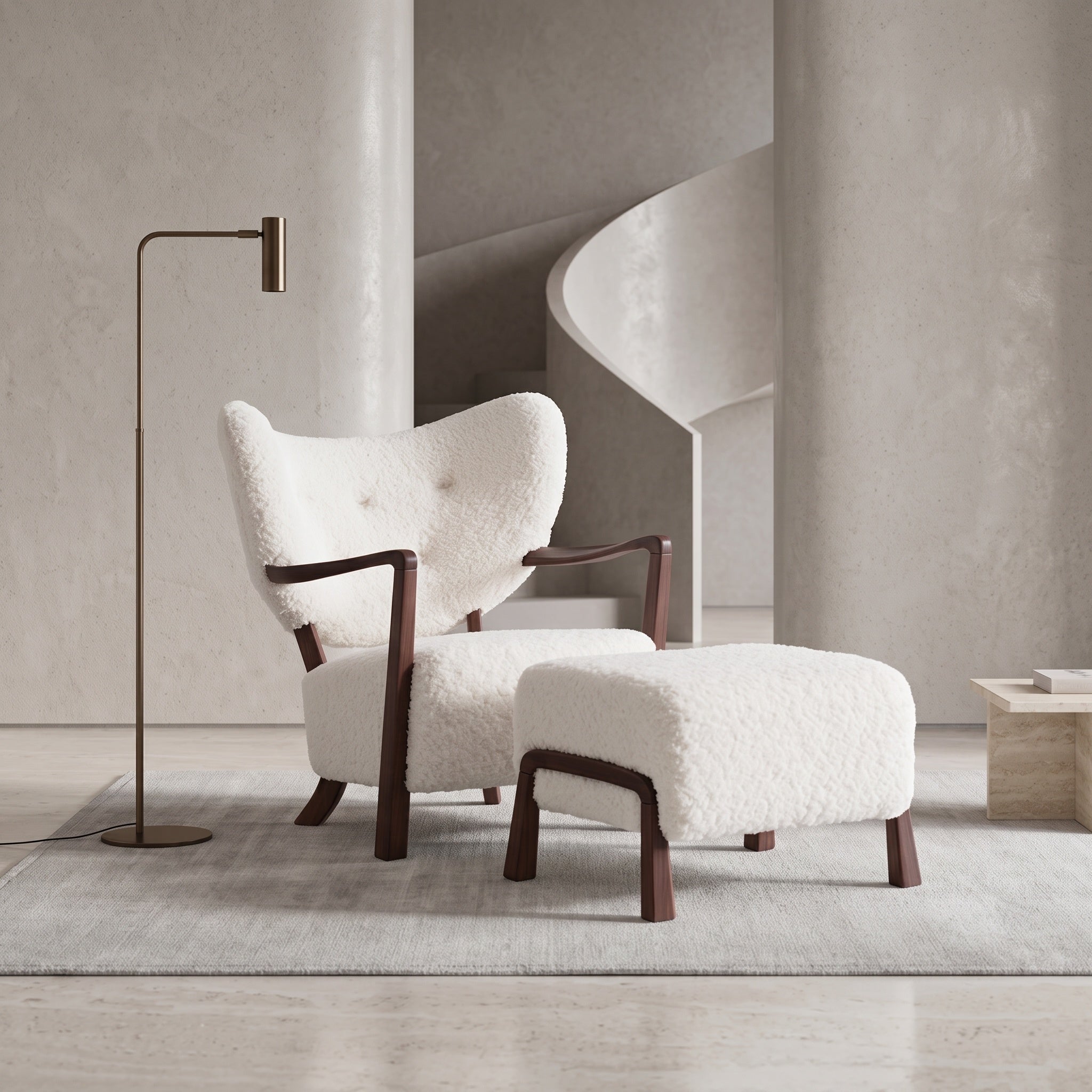 Bay Furniture Wingback Boucle Chair & Ottoman Set