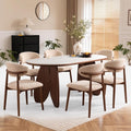 Bay Furniture Oval Stone Dining Table & Bouclé Chair Set – Petal Base