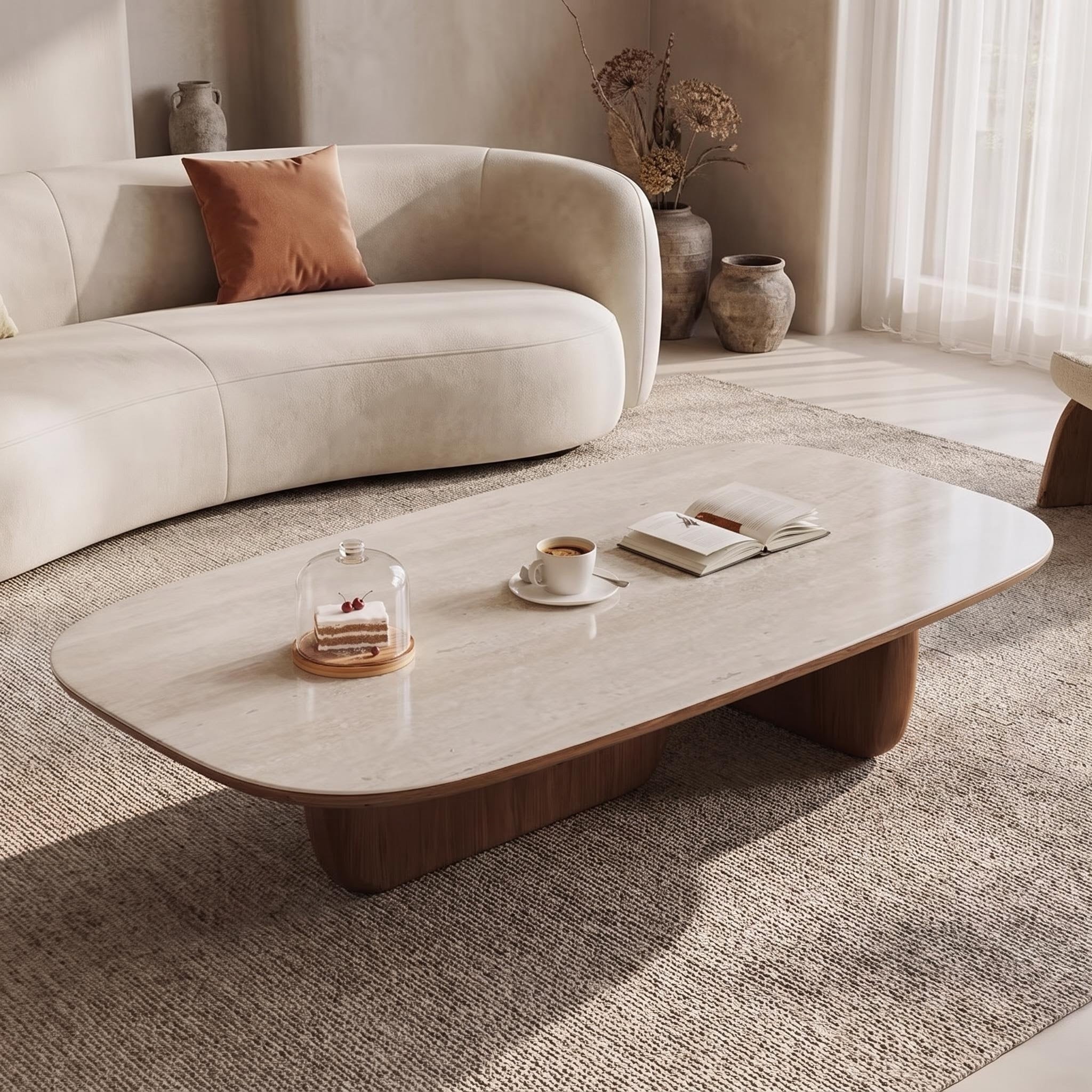 Bay Furniture Superellipse Sintered Stone Coffee Table with Walnut Cylinder Legs