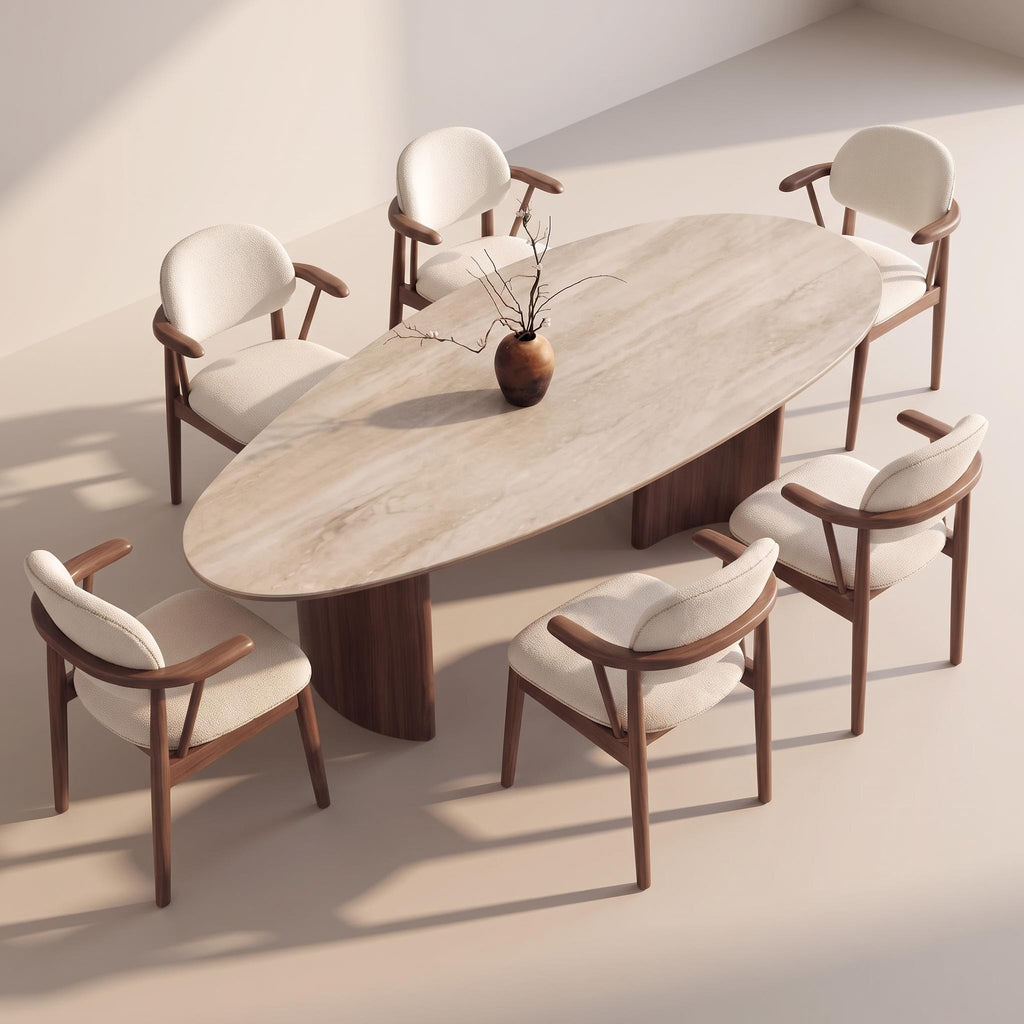Bay Furniture Oval Sintered Stone Dining Table with Cylinder Base