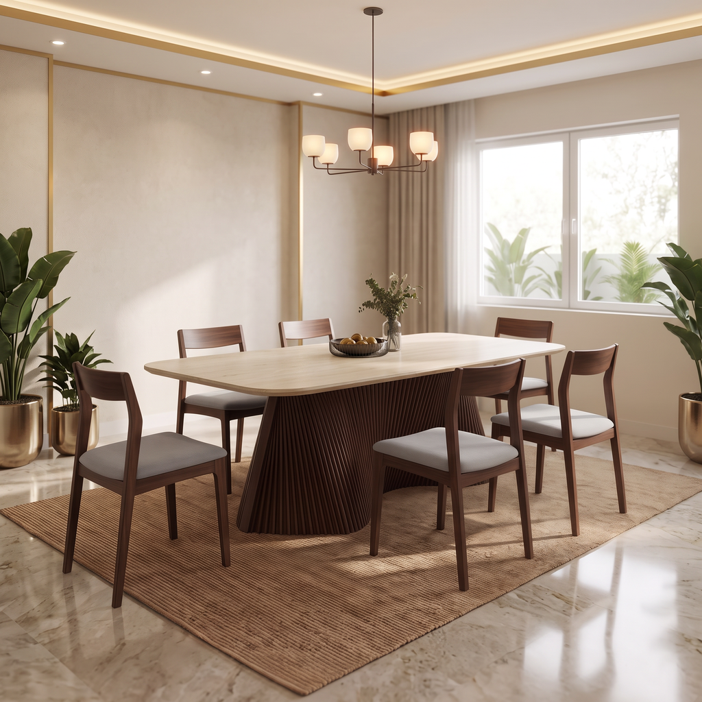 Bay Furniture Fluted Drum Pedestal Sintered Stone Dining Table