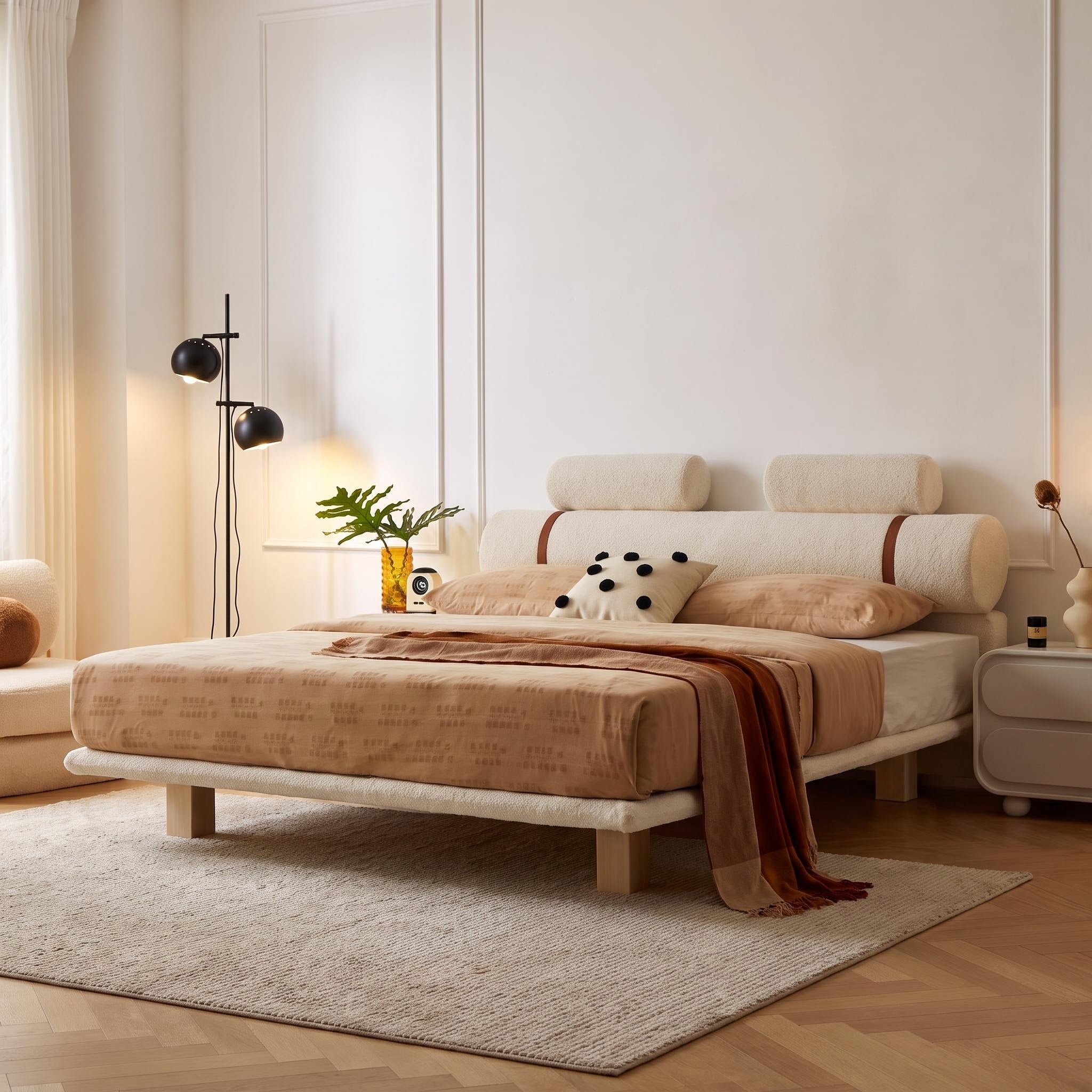 Bay Furniture Bolster Headboard Boucle Bed – Frame Only