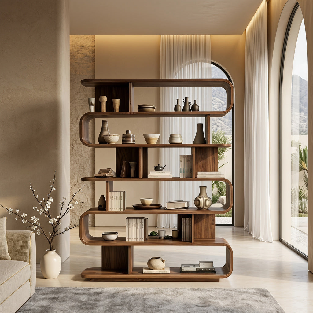 Bay Furniture Serpentine Open Bookcase in Walnut