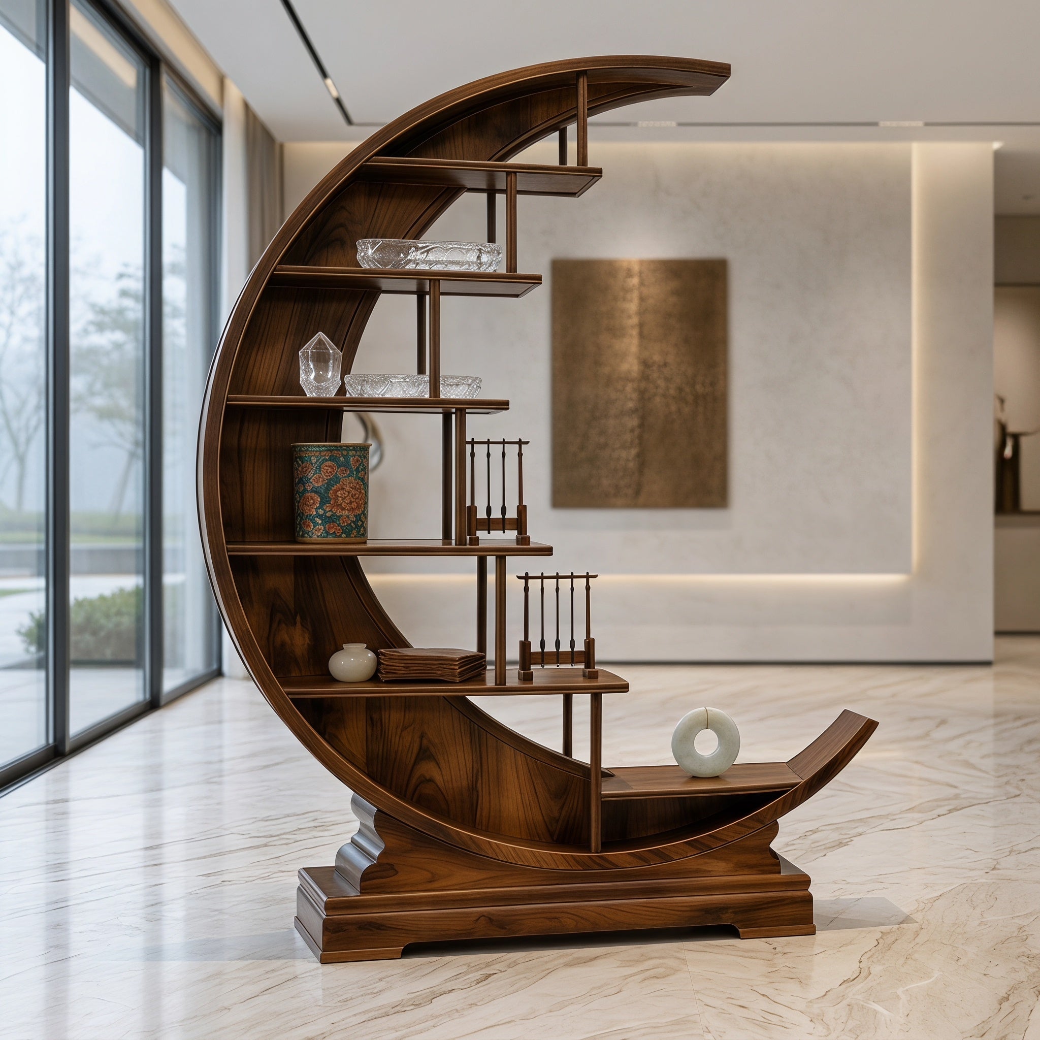 Bay Furniture Crescent Arc Display Shelf with Floating Shelves