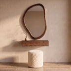 Organic Wall Mirror, Floating Shelf & Bouclé Stool Dressing Set – Walnut | Bay Furniture