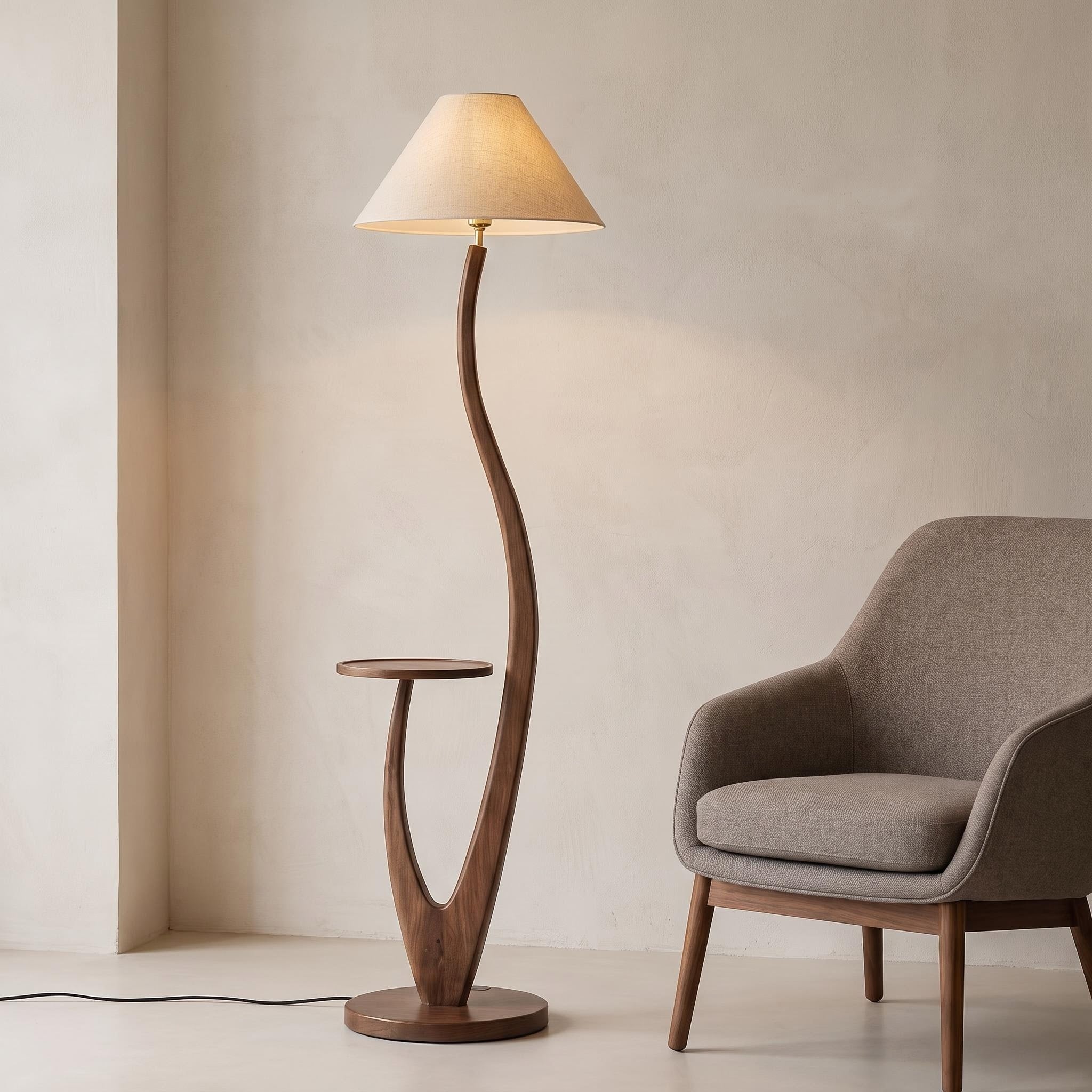 Bay Furniture S-Stem Walnut Floor Lamp with Side Table