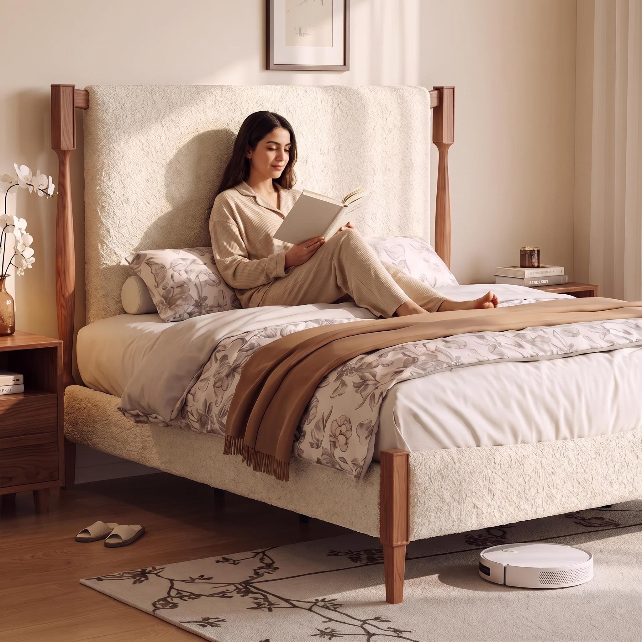 Bay Furniture Four Poster Boucle Bed – Frame Only