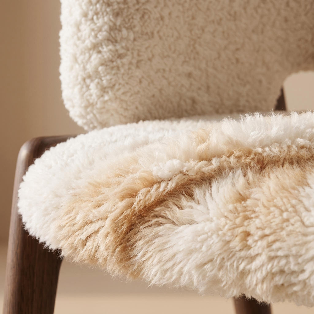 Bay Furniture U-Shell Bouclé & Shaggy Dining Chair with Walnut Legs