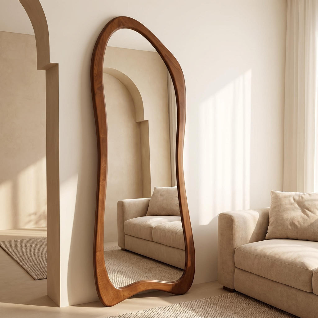 Asymmetric Organic Floor Mirror – Solid Walnut Wood | Bay Furniture