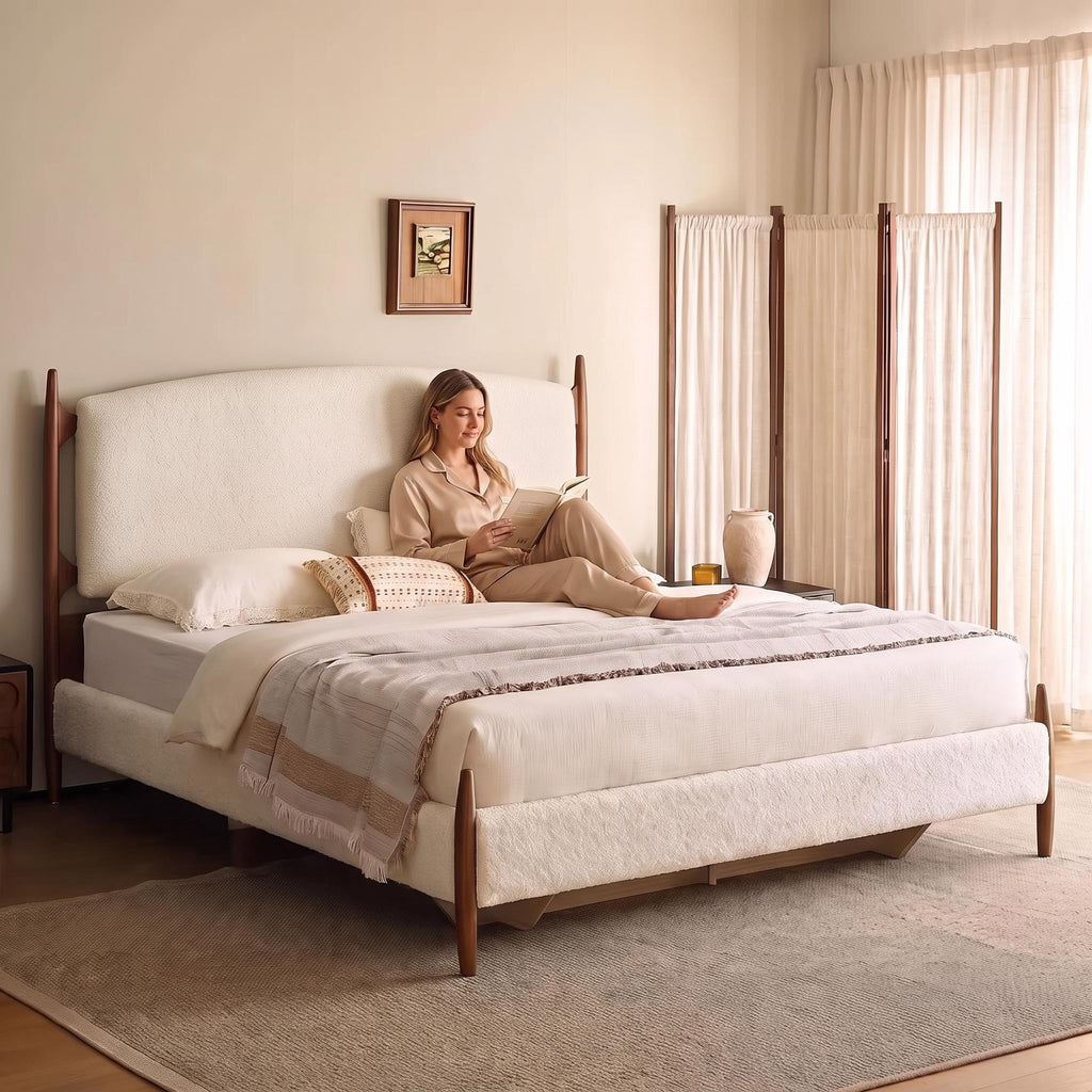 Bay Furniture Tall Post Boucle Bed – Frame Only