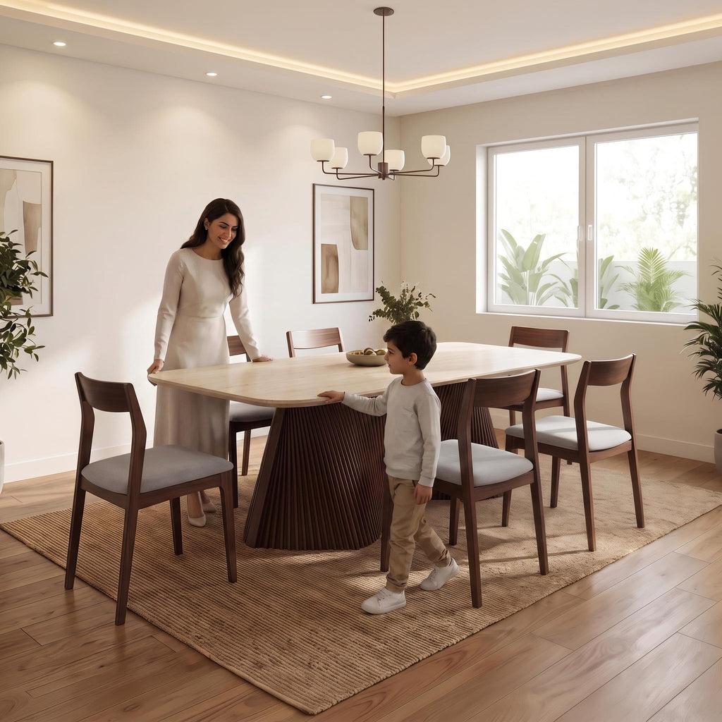 Bay Furniture Fluted Drum Pedestal Sintered Stone Dining Table