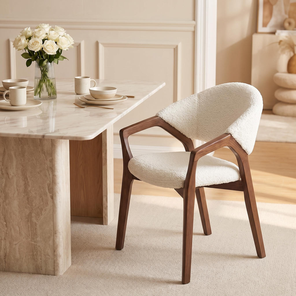 Bay Furniture Wrap-Back Arc-Arm Bouclé Dining Chair