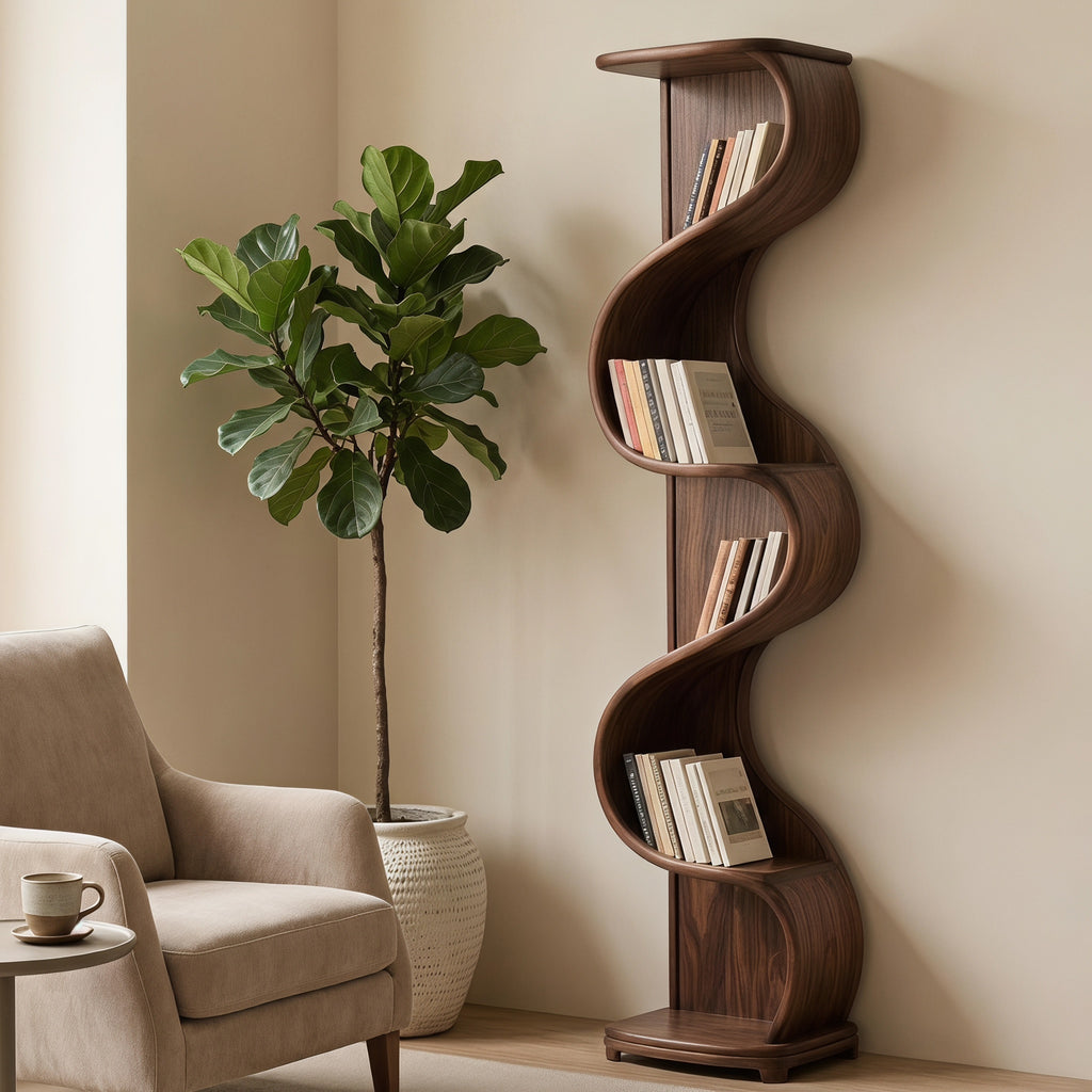 Bay Furniture Wave Spine Tall Walnut Bookshelf