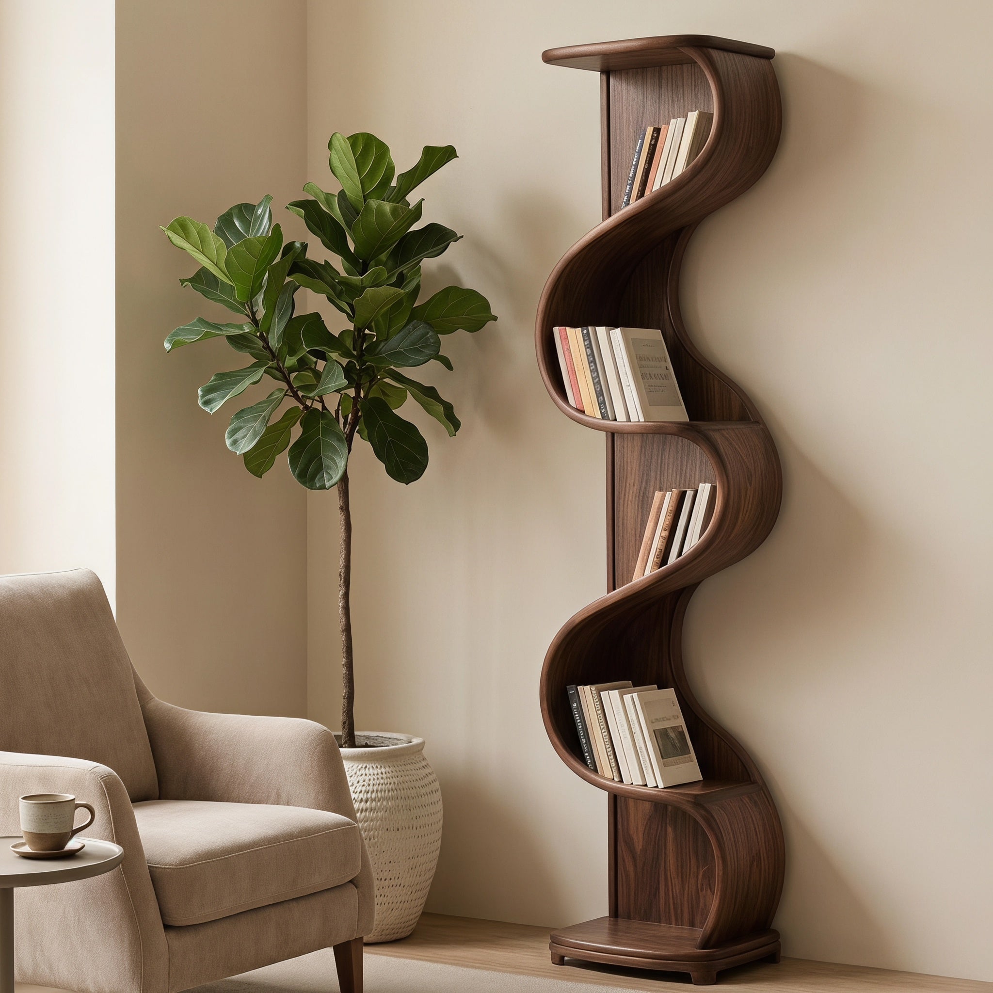 Bay Furniture Wave Spine Tall Walnut Bookshelf
