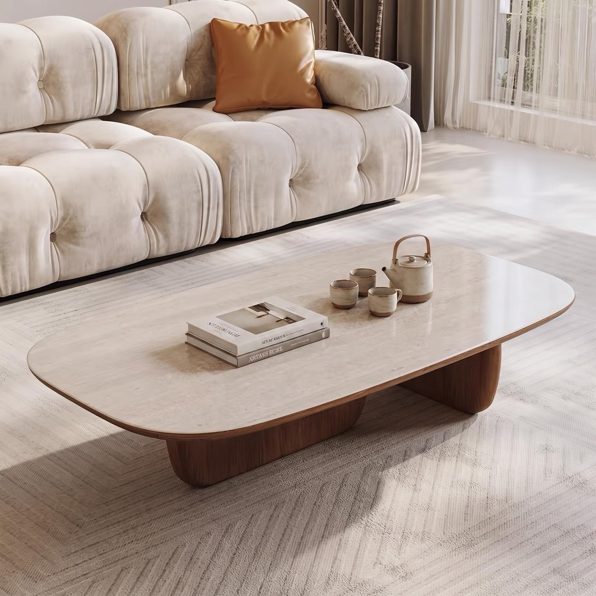 Bay Furniture Superellipse Sintered Stone Coffee Table with Walnut Cylinder Legs