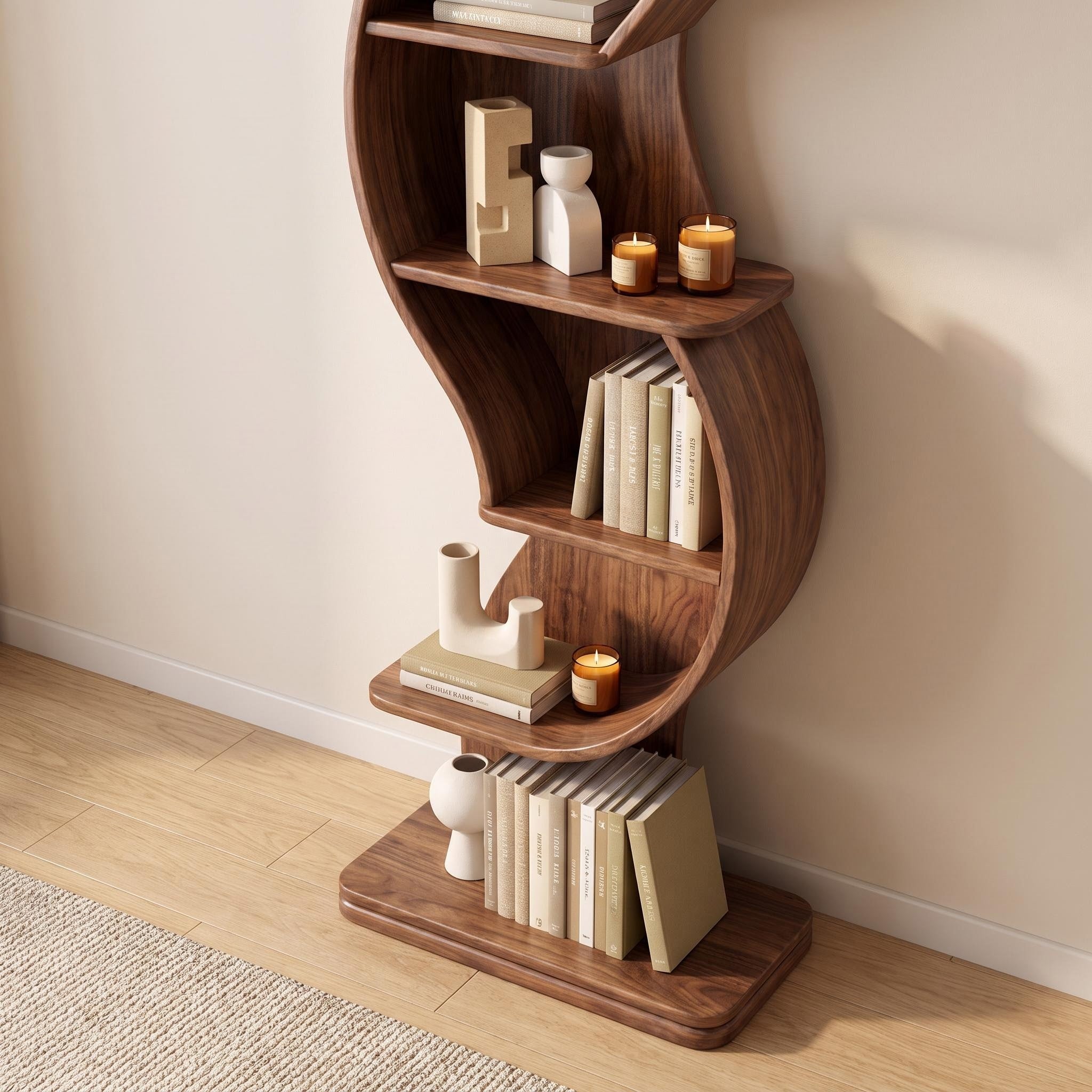 Bay Furniture Enclosed S-Wave Walnut Bookcase