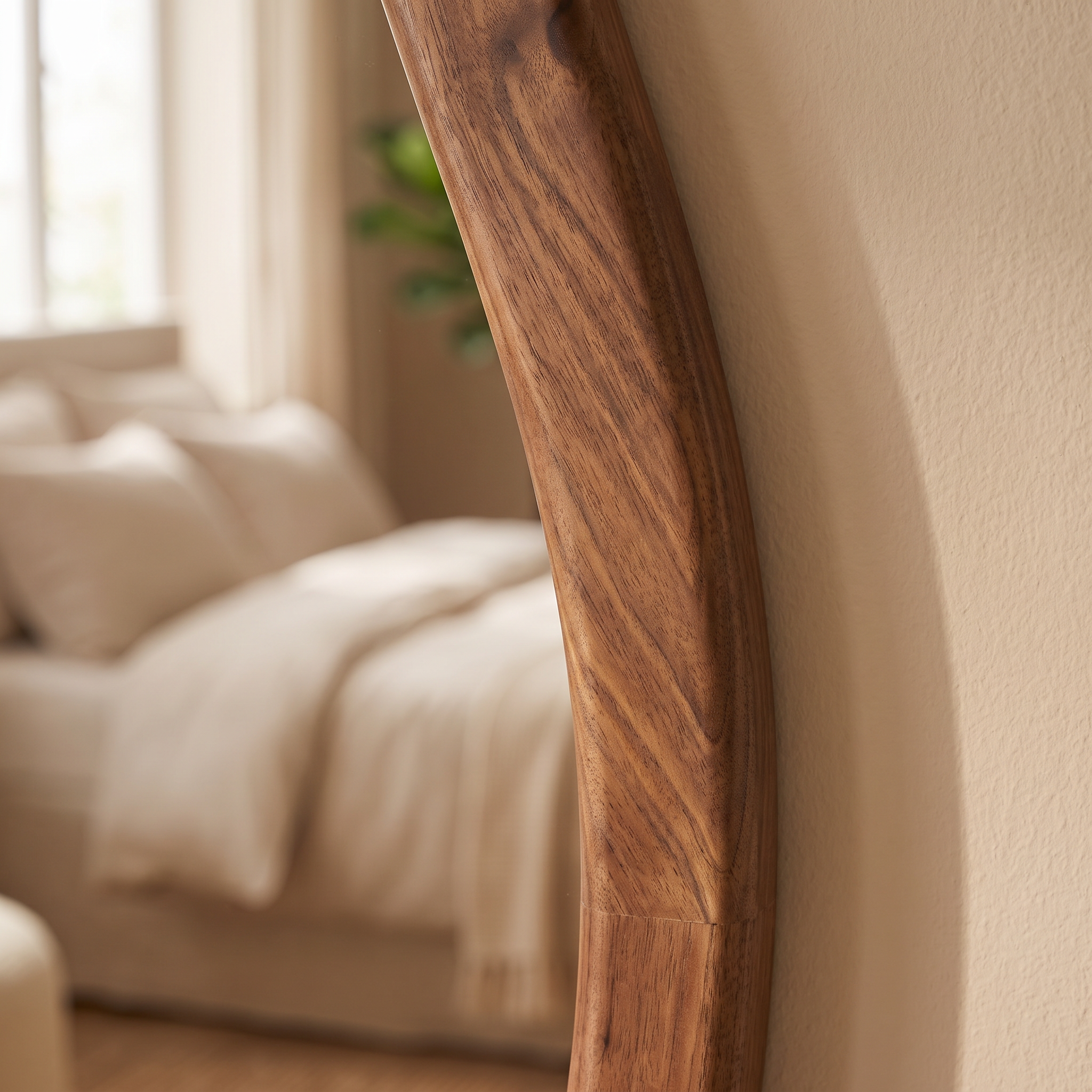 Organic Mirror, Floating Shelf & Stool Set – Walnut | Bay Furniture