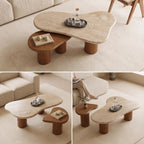 Bay Furniture Cloud-Form Travertine & Walnut Nesting Coffee Table Set