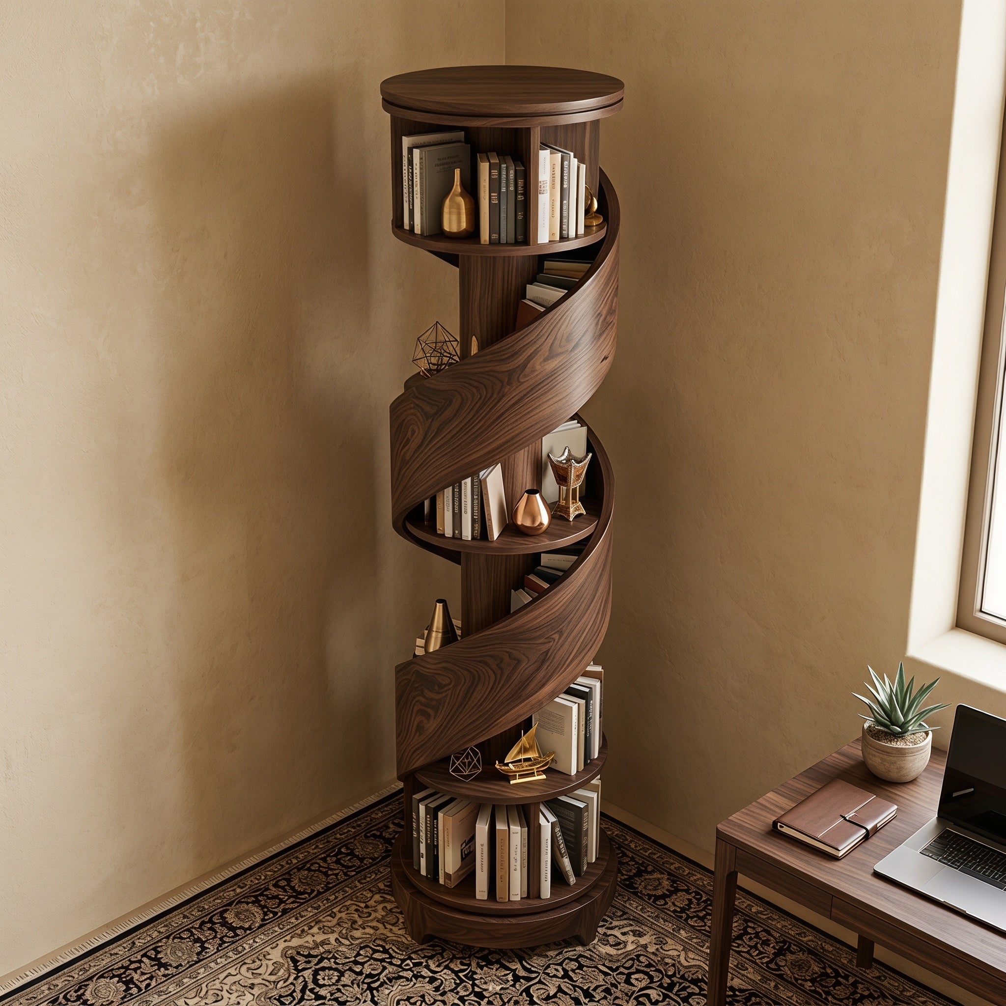 Bay Furniture Spiral Tower Walnut Bookshelf