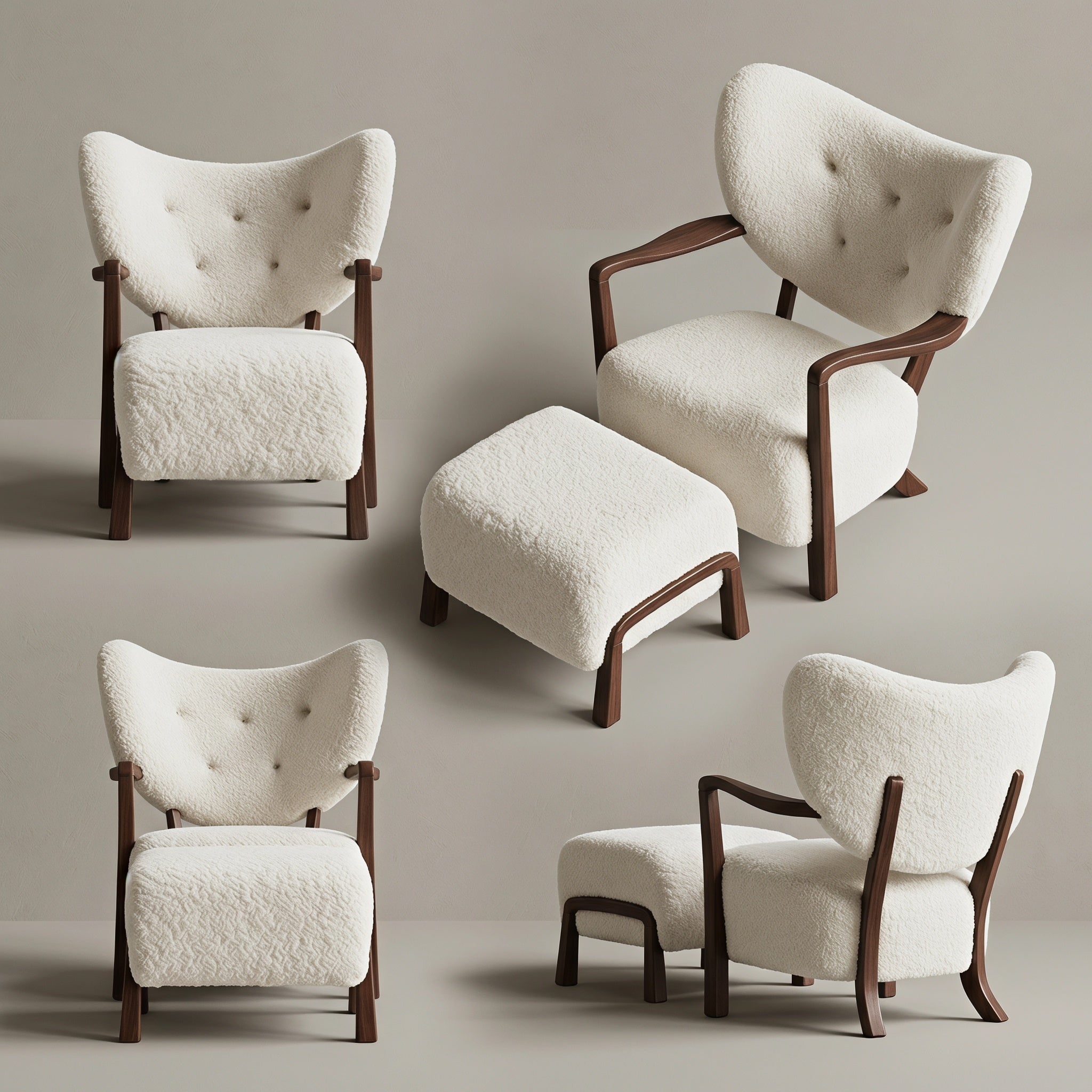 Bay Furniture Wingback Boucle Chair & Ottoman Set