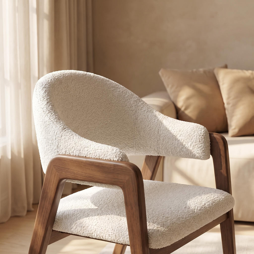 Bay Furniture Asymmetric Wrap-Arm Teddy Bouclé Dining Chair