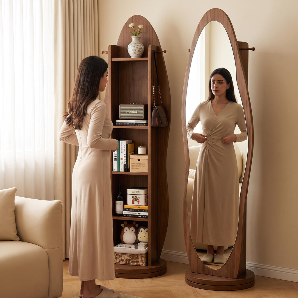 Bay Furniture Oval Floor Mirror & Shelving Unit Set