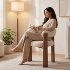 Bay Furniture Semi-Circle Wrap-Back Bouclé Dining Chair with Central Post