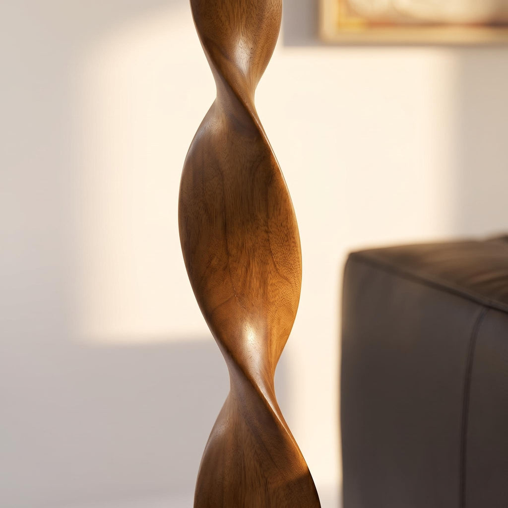 Bay Furniture Double Helix Carved Walnut Floor Lamp