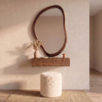Organic Wall Mirror, Floating Shelf & Bouclé Stool Dressing Set – Walnut | Bay Furniture